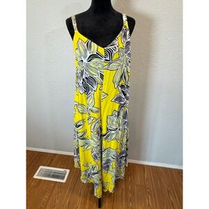 Ivy Street Womens 1X Yellow Black Floral Wide Leg Jumpsuit Sleeveless V-Neck